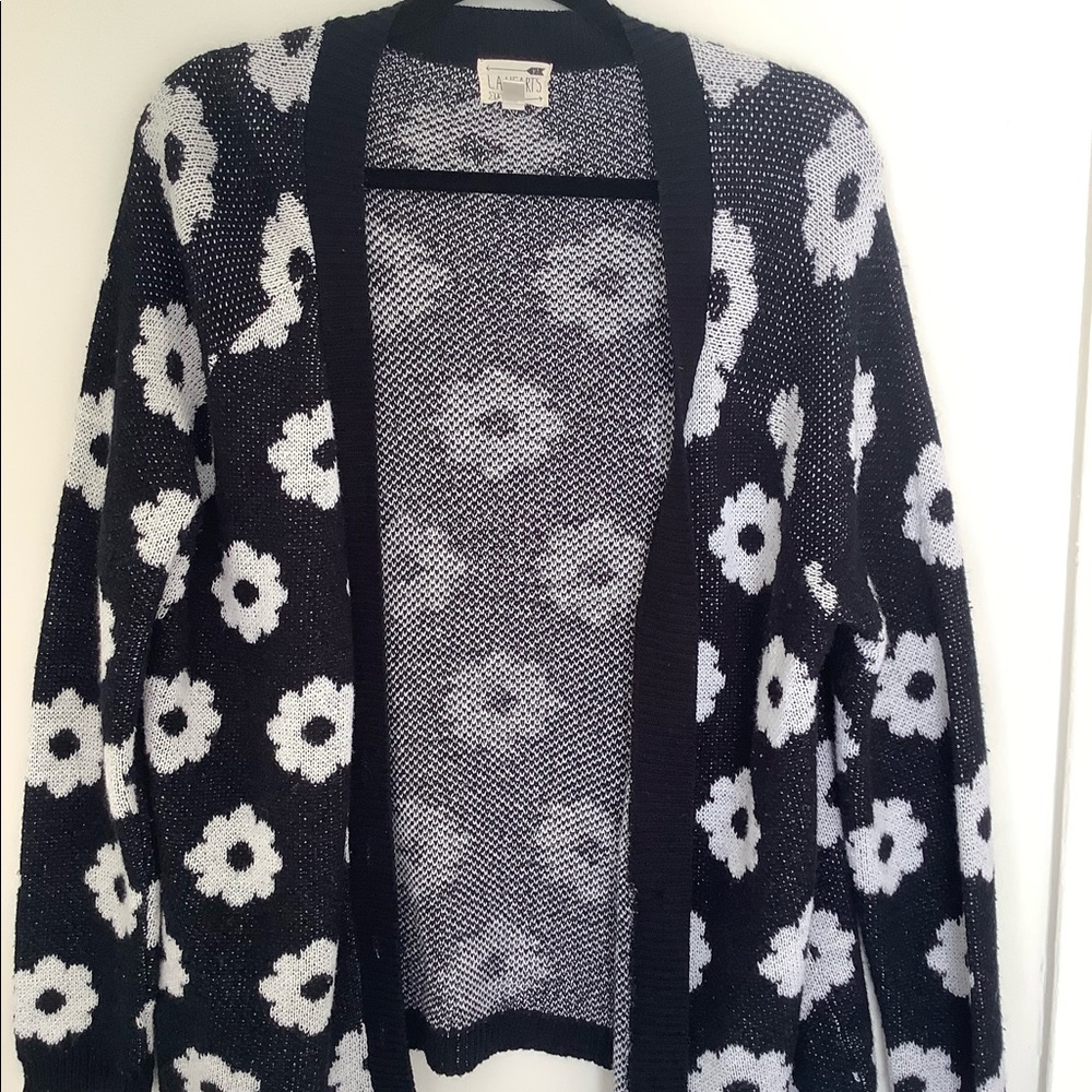 Black Cardigan with white flowers
